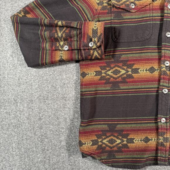 Iron & Resin Shirt Mens Large Brown Aztec Southwestern Stripe Button Up Cotton - Picture 10 of 13